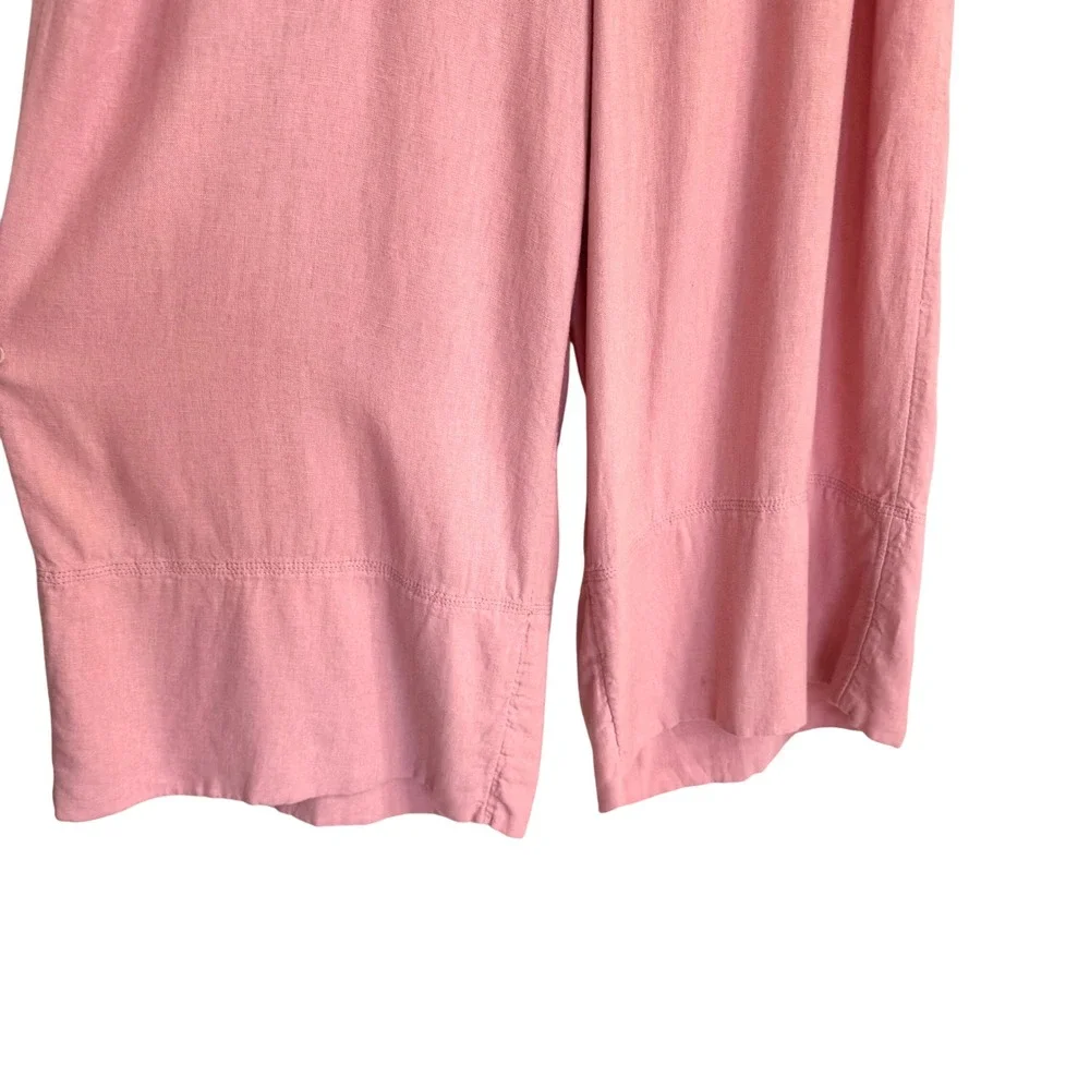 Banana Republic Pink Linen Blend Wide Leg Cropped Pants Womens XL Elastic Waist